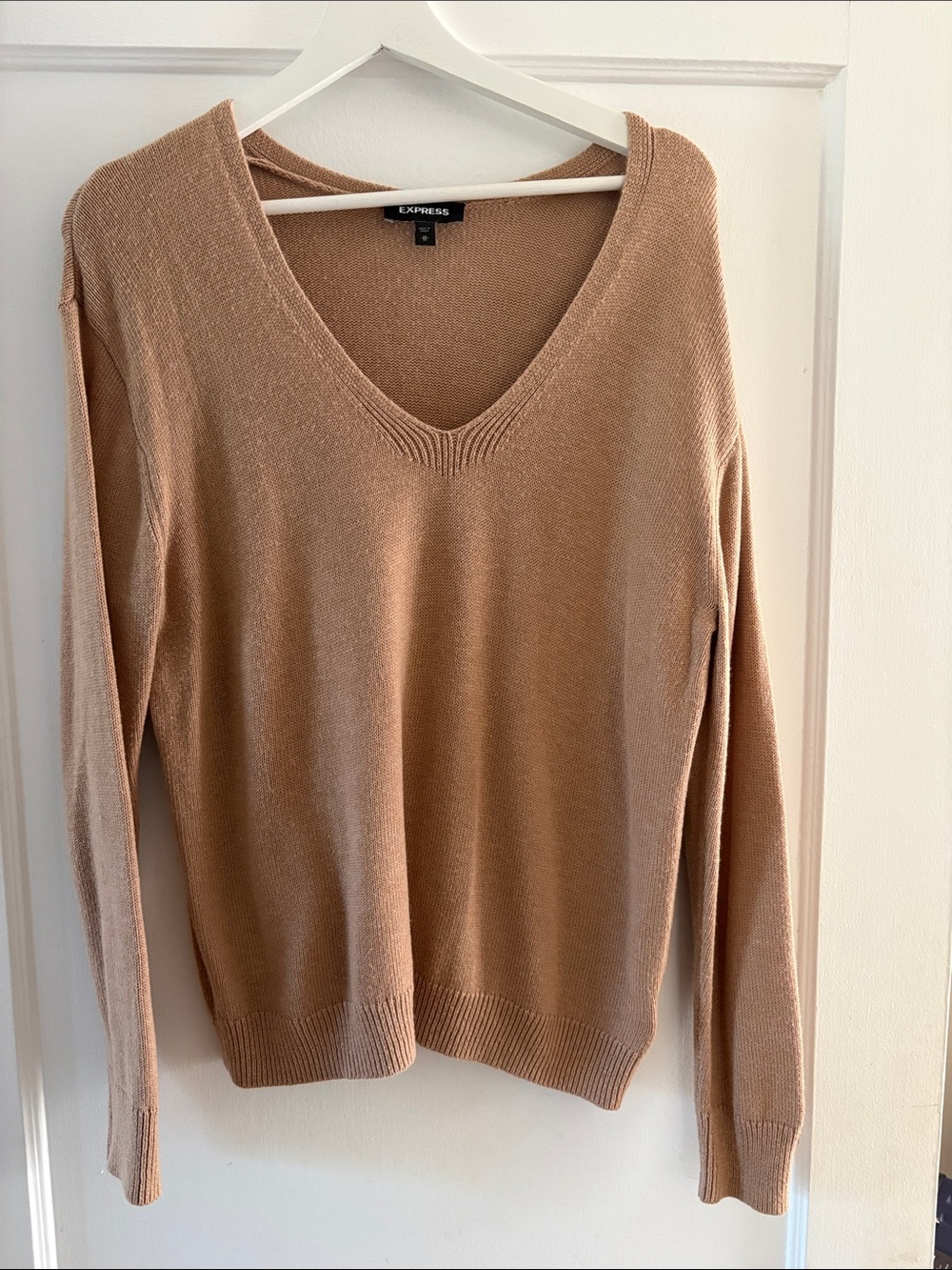 Express V-Neck Sweater in Camel Beige
